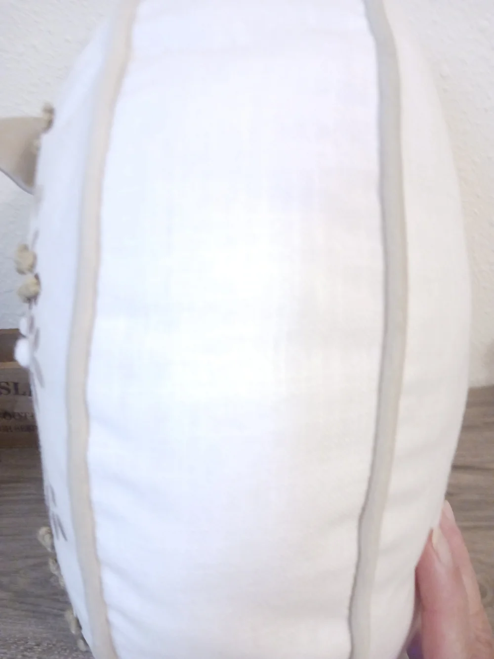 Beige Embroidered Round Holiday Pillow with Decorative Bow 16